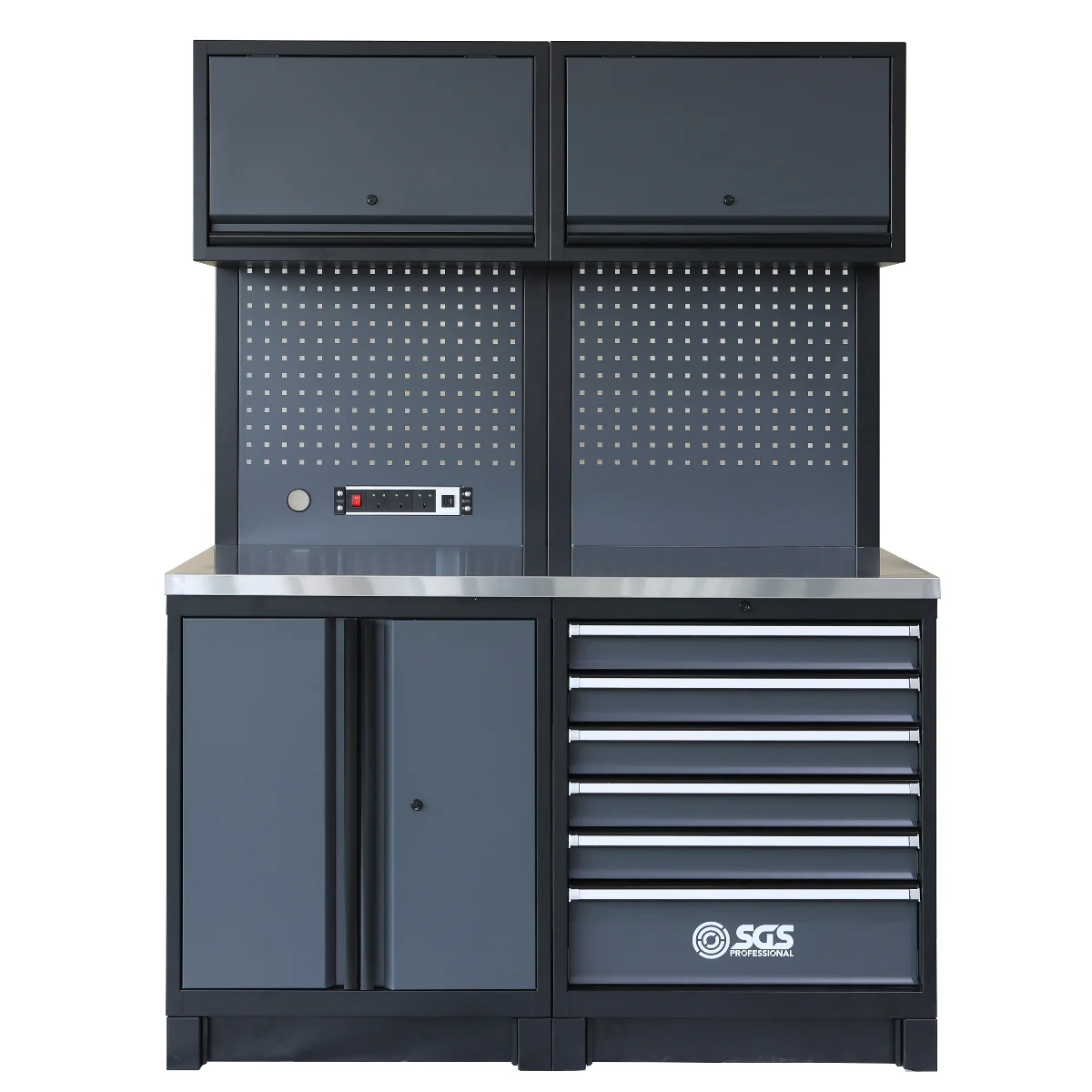 SGS Pro Heavy Duty Garage Storage System | Dual Powerstrip Cabinets | 2x Tall Double Cabinets